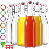 TOEKSIX Glasflaschen mit Bügelverschluss, Glasflaschen mit Verschlussdeckel, luftdichte Gummidichtung, Klappdeckel für Zuhause, Kombucha, Getränke, Öl, Essig, Wein, Apfelwein, Limonade, Limonade, 6