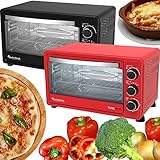 TurboTronic / Minibackofen mit Drehspieß / 23L / 1500W / schwarz, rot / Mini Backofen mit Timer, Pizzaofen, Grill (RED)