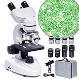 QQ CAT Binokularmikroskope, 200x-5000x, Biologische Mikroskope mit 6-fachem Multiplikator, Aluminiumrahmen, LED-Beleuchtung, Mikroskop-Klingen-Set, Telefonadapter