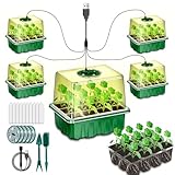 AONYIYI 5 Stück 60 Zellen Anzuchtset ZimmergewäChshaus mit Licht,Mini Anzucht GewäChshaus Klein Pflanzen Zimmergewächshaus Aufzucht Set mit Deckel Kleines GewäChshaus für Zimmer Indoor,Grüner