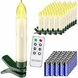 Deuba® LED Christbaumkerzen Kabellos 40er Set Batterie mit Timer Fernbedienung Echtwachs Optik Lichterkette Weihnachten Flackernd Warmweiß Tannenbaum