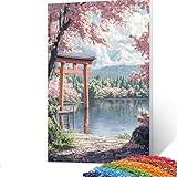 5d Diamond Painting Kirschblüten, DIY Set Erwachsene Full Dril Japan Diamant Painting Bilder, Malen Nach Zahlen 90 x 120cm Bastelset Kinder Ab 6 Jahre Crystal art leinwand zum Wand Deko GUUOYUAL402