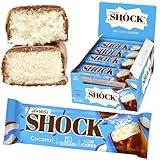 Fitnesshock Low Carb Riegel ohne Zucker 12-er Pack in dunkler Schokolade, 3,5g carbs, Fitness Eiweissriegel, ohne Mehl und Palmöl, ballaststoffreich, Kokos Geschmack 12x50g