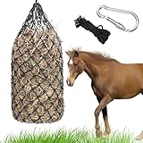 WIYETY Heunetz für Pferde Groß: Futternetz mit Ringen und Karabinerhaken, Heunetz für Pferde 100cm, Maschenweite 5 x 5 cm, Heunetz Pferd Heusack für Pferde, Schwarz