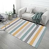 ROSURUG Teppich Babyzimmer Auslegware Teppichboden 200X300CM Multicolor Streifen Grafik Design Wohnzimmer Schlafzimmer Teppich hat Gute Kälteschutzwirkung Bunter Teppich Decke Outdoor Gelb