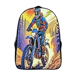 kaiyun Motorrad Rennfahrer Vector Kinderrucksack, Teenager Schultasche,Für Ergonomisch Geformter Rücken,Atmungsaktives Design Rucksack 16 inch
