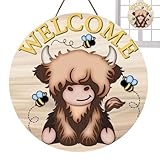 Highland Cow Schlafzimmerdekoration - Willkommensschild Hochlandrind - Rustikale 30cm Türdekoration Für Bauernhaus, Küche & Outdoor Mit Festlicher Gestaltung