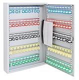 ARREGUI PL100 Schlüsselschrank | Schlüsselkasten aus Stahl mit 100 verstellbaren und nummerierten Haken | Schlüsselbox mit Schlüsselliste | inkl. 100 Beschriftbare Schlüsselanhänger | 55x38x8cm | Grau