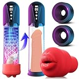 Gobeken Sex Spielzeug für die Männer Penispumpe für Penisvergrößerung mit 3 Vakuum Trainingsmodi 6 Saugmodi Elektrische Penis Pumpe Vakuumpumpe, Taschenmuschi Masturbator Sex Toy mit 2 Silikonhülsen