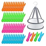 Rongrongago 48 Stück Wäscheklammern with Wäscheklammern Korb, Bunt Handtuch Klammern, Kunststoff Wäscheklammerns Ohne Abdruck, Winddicht und rutschfest Kluppen für Kleidung Socken Handtücher