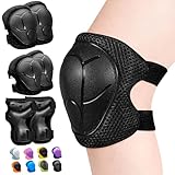 Inkidio Knieschützer für Kinder Schutzausrüstungsset Knieschützer und Ellenbogenschützer-Set mit Handgelenkschutz für Mädchen und Jungen Rollschuhe Roller Radfahren Fahrrad Skateboard (S Black)