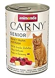 Carny Katzen Nassfutter Senior Rind + Huhn mit Käse (6 x 400g), Katzenfutter nass von animonda ohne Getreide und Zucker für Katzen ab 7 Jahren mitfrischen und fleischigen Zutaten