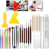 Glarks 26-teiliges Schnitzwerkzeug-Set für Modelliermasse, Modellierwerkzeug, Kunststoff-Modellierwerkzeug, doppelseitiges Punktierton-Werkzeug, Schaber, Pinsel, Lineal, Acryl-Ton-Roller, Acrylplatte