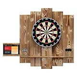 Wooden Dartboard Surround | Premium Dart-Wandschutz & Tablet-Halter | Burned Look | MIT Tablet-Halter (Catchring, Dart Umrandung, Backboard)