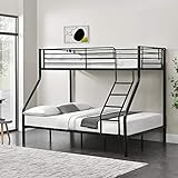 [neu.haus] Etagenbett Sortland für 3 Personen 90 x 200 cm und 140 x 200 cm Stockbett mit Leiter Kinderbett Jugendbett max. 300 kg Doppelbett Metall Schwarz