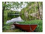1000 Teile Puzzles für Erwachsene Kinder-Boot,See,Bäume 70x50cm