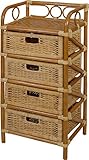 korb.outlet Rattan-Badregal Kommode mit 4 Schubfächern Regal Vier Schubladen Rattan Rattanmöbel Honig Badregal Korb