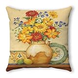 Kissenbezug 50x50 Gelbe Blumen Sofakissen Leinen Dekokissen Kissenbezüge,Couchkissen Outdoor Zierkissen Hüllen Kissen Sofa Schlafzimmer, Verstecktem Reißverschluss