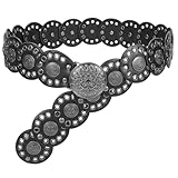 JasGood Breite Scheibengürtel für Damen Leder Aushöhlen Runde Gürtel Western Cowgirl Gürtel Damen Concho Vintage Boho Disc Ledergürtel Verstellbare Taillengürtel für Kleider,Schwarz,105cm