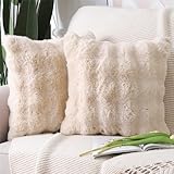 Madizz 2er Set Sanft Plüsch Kurze Wolle Samt Dekorativ Zierkissenbezüge Luxus Stil Kissenbezug für Sofa für Schlafzimmer Beige 45x45 cm