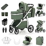Zkipm Kinderwagen 3 in 1 Set, Faltbar Reise Kinderwagen, Kinder Wagen Reclining Position, Extendable Hood, Baby Stroller mit Regenhaube Moskitonetz Rucksack andere Zubehörteile for 0-4 Years (22 kg)