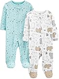 Simple Joys by Carter's Unisex Baby Baumwoll-Strampler mit Fuß, 2er-Pack, Bär/Tiermuster, 3-6 Monate