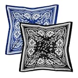 Tucnoeu 2 Stück Kopftuch Damen, Seidenschal, Weich Quadratisch Kopftücher für Damen, Halstuch, Seiden Kopftuch, Bandana Tuch, Geschenk für Frauen 68x68cm(Blau Schwarz)