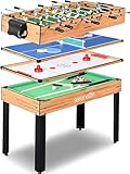 SereneLife Multifunktionstisch, Multigame Spieltisch – 4 in 1 mit Zubehör, Tischkicker, Billardtisch, Tischtennis, Airhockey Tisch, Curling Tischspiel, Multispieltische, Für Kinder & Erwachsene