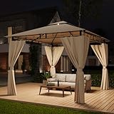 TRIUMPHKEY Pavillon 3x3 Wasserdicht Stabil Winterfest,Garten Pavillion,Plane Gartenpavillon,Metallrahmen Pavillon,Patio Gazebo,Beige