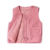 Ärmellose Jacke für Babys, Jungen, Mädchen, durchgehender Reißverschluss, Sherpa-Fleece-Weste, Kleinkind, Kinder, Herbst, Winter, Weste, Oberbekleidung mit Tasche, Pink, 4-5 Jahre