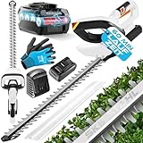 MASKO® Akku Heckenschere Profi Hecken & Strauchschere 57cm Schnittlänge Inkl. 21V Akku 2,0 Ah, Handschuhe & Ladegerät kabellos Elektro27mm Zahnabstand Dual Schnittklingen Verstellbarer Griff Weiß