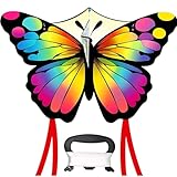 Farbige Schmetterling Drachen Lenkdrachen für Kinder & Erwachsene, Leicht zu fliegende Großdrachen(110CM) mit 50M drachenschnur & Handle,Flugdrachen kinder-perfekt für Strand, Park & Freizeit, 1 Stück