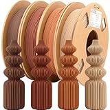 LVVJ3D Holz Filament Bundle, 3D-Drucker-Filament Holz PLA 1.75 mm– 30% echtes Holzfaser, Eiche, Walnuss, Kirsche, Teak, Wood Filament 200 g x 4 er-Pack für 3D-Druck