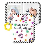 BOHEMIABY Bio-Baumwolle Baby Fotoalbum Stoff | mit Latex-Anhänger und Sicherheitsspiegel als Erinnerungsalbum | Unterbringen 10x15 cm Foto| Fotoalbum Junge Mädchen Baby Geschenk(Regenbogen)