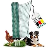 VOSS.farming 20m Gartennetz, Universal Begrenzungszaun, 80cm, 12 Pfähle, dunkelgrün, Hundezaun Campingzaun Beetschutz