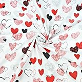 Textrend Baumwollstoff Stoffe Meterware - Stoff zum Nähen - 100% Baumwolle - Baumwollstoff mit Herzen - Textilien 1x1.6m (Herzen gemustert rot auf weißem Hintergrund)