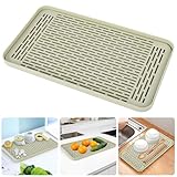 SOSMAR Praktische Abtropfmatte Abtropfgestell mit Auffangschale - Abtropfschale Abtropfgitter Gestell 39 x 22.5cm - multifunktionales Drain Board für Geschirr, Tassen, Obst u.m. (Verdickter PP/Grün)