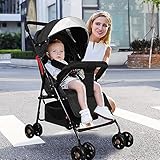 Vinteky 2 in 1 Kinderwagen, Klappbar Liegeposition Buggy mit 5-Punkt-Sicherheitsgurt, Teleskopgriff zum Ziehen Kinderbuggy, Tragfähigkeit bis zu 15KG, Ab 0-24 Monate, Schwarz