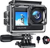 WOLFANG GA120 Action Cam 4K 20MP WiFi Kamera, Unterwasserkamera 40M Wasserdicht Kamera, 170° Weitwinkel Dual Screen Vlogging Kamera mit EIS Bildstabilisierung, Helmhalterung Zubehör Kits