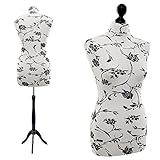 LUCCESI | Schneiderpuppe | zum Probierpreis! | Größen S - XL (Female) | Torso Size: L (Large/40-42) | Wechselbezug Creme-Weiss/florales Muster (schwarz) | Standfuss schwarz | Schaufensterpuppe