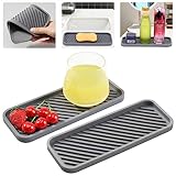 WASYPLSFOI Spülbecken Bathroom Badezimmer Küchen Küche Bad Sink Organizer Abtropfmatte Abtropfschale Tropfschale Spüle Geschirr Spülbeckenmatte Schmal Silikon, 2 Grau