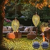2 Stück Solar-Laternenleuchten, Vintage-Solarleuchten zum Aufhängen, Gartenlaterne, wasserdichte Metalllampe, Gartenornamente für Terrasse, Hinterhof, Veranda, Rasen, Baum, Weg