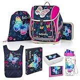 OXY BAG Schulranzen 8 TLG Ergonomische Schulrucksack Set Sportbeutel Federmappe Kunstponcho Trinkflasche Snackbox Schulset mädchen für 1. - 3. Klasse Back to School