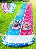 JOYIN 22,5ft/685.8cm Wasserrutsche und 2 Bodyboards, Garten-Wasserrutsche Sommer-Rutsch-Wasserrutschen Wasserspielzeug mit eingebautem Sprinkler für Outdoor-Wasserspaß für Kinder, Blau, Rosa