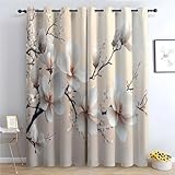 TZKRWRH Gardinen Vorhang kurz Gardine Blumen Retro minimalistische Blume Vorhänge Muster mit Ösen in Schlaufenschal für Wohnzimmer Schlafzimmer Kinderzimmer-H215 x B100 cm (2er Pack)