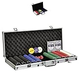 SONLEX Pokerkoffer mit 300 500 Pokerchips abschließbar Pokerkarten Zubehör Deluxe Pokerset Casino Aluminium Chipsanzahl wählbar (500 Chips)