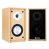 auna Linie-300-SF-BH - passives 2-Wege Standlautsprecher-Paar, Regal-Lautsprecher, Boxen Set, Passiv Paar, 70 W RMS, 13cm (5') Tieftöner, 92Hz - 20kHz Frequenzbereich, Anti-Rutsch-Pads, buche