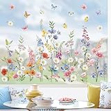 wondever Fenstersticker Blumen Gänseblümchen Fenster Aufkleber Frühling Blumen Schmetterling Fensterbilder Fensteraufkleber Anti-Kollision Doppelseitig Glasaufkleber Frühling Sommer Glas Deko