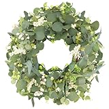 Eukalyptus Kranz 46 cm/18 Zoll,Türkranz ganzjährig,Modern Wreath Grüner Türkranz außen Ganzjährig,türkranz außen Kranz Deko Fenster Festival Hochzeit