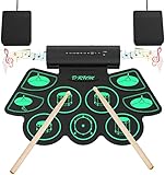 Schlagzeug Elektronisch with 9 Pads, Uverbon E-drum Set Elektronisches Schlagzeug E Drums Eingebauter Stereo-Lautsprecher mit 2 Fußpedalen & USB für Kinder und Anfänger